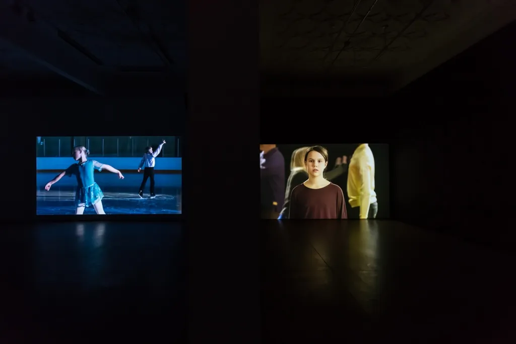Kiss and Cry, 2015 (left), single-channel video. My Mind is My Own, 2015 (right), single-channel video. Mercer Union (installation image)